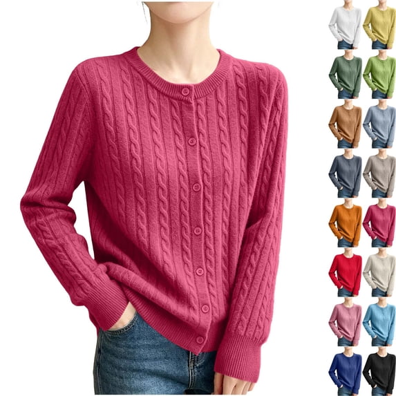 Danhjin Women's Button Down Sweaters Cardigan Shirts Long Sleeve Casual Tops Fall Winter Fashion Crew Neck Comfy Soft Loungewear Outdoor Knitwear Blouses