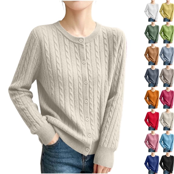 Danhjin Women's Button Down Sweaters Cardigan Shirts Long Sleeve Casual Tops Fall Winter Fashion Crew Neck Comfy Soft Loungewear Outdoor Knitwear Blouses