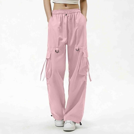 Danhjin Women's Cargo Pants Elastic Drawstring Lightweight Cargo Pants Soft Stretch Baggy Casual Streetwear Travel Hiking