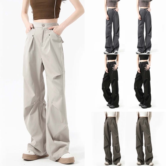 Danhjin Women's Cargo Pants Straight Lightweight Cargo Pants Soft Stretch Baggy Casual Streetwear Travel Hiking