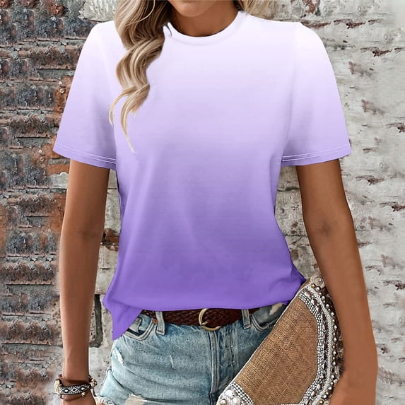 Danhjin Women’s Casual Summer Shirt Tie Dye Short Sleeve Round Neck T-Shirt Basic Loose Shirt Women Summer Work Blouses