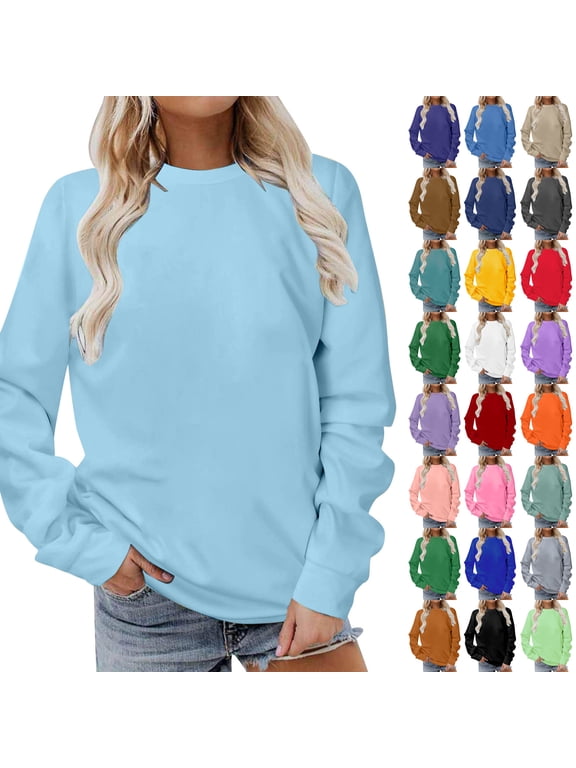 Women's Casual Sweatshirts Solid Color Loose Fashion Pullover Tops Fall Winter Long Sleeve Crew Neck Fashion Comfy Soft Shirts