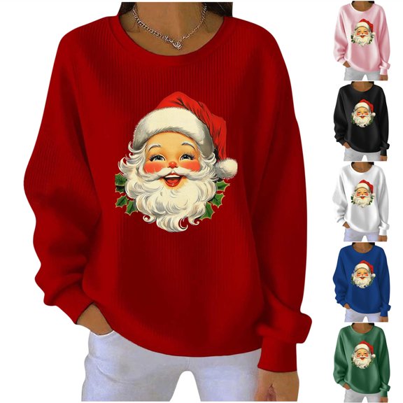 Danhjin Women's Christmas Sweatshirts Festive Print Loose Fashion Pullover Tops Fall Winter Long Sleeve Crew Neck Graphic Comfy Soft Shirts