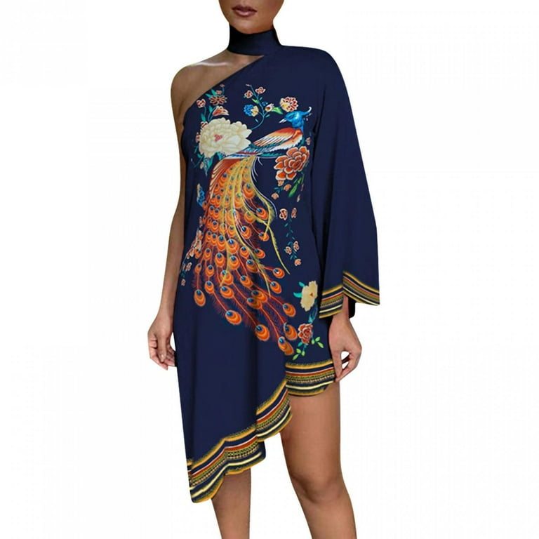 Casual Print Patchwork One Shoulder Irregular Dress Dresses Casual Print Patchwork One Shoulder Irregular Dress Dresses