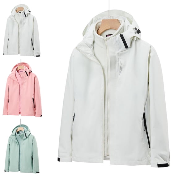 Danhjin Women's Fleece Lined Raincoat Waterproof Rain Jackets Windbreak Hiking Warm Coat Fall Winter Casual Camping Traveling Hooded Full Zipper Long Sleeve Outdoor Fashion Outfits