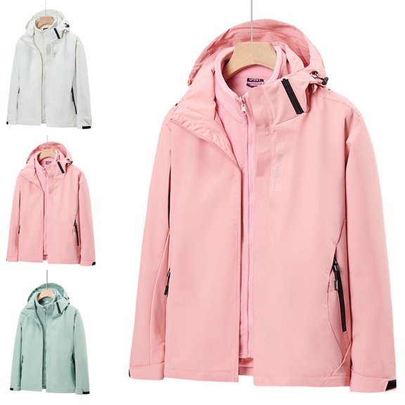 Danhjin Women's Fleece Lined Raincoat Waterproof Rain Jackets Windbreak Hiking Warm Coat Fall Winter Casual Camping Traveling Hooded Full Zipper Long Sleeve Outdoor Fashion Outfits