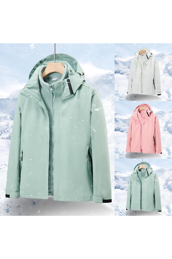 Women's Fleece Lined Raincoat Waterproof Rain Jackets Windbreak Hiking Warm Coat Fall Winter Casual Camping Traveling Hooded Full Zipper Long Sleeve Outdoor Fashion Outfits
