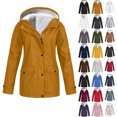 thumbnail image 1 of Danhjin Women's Fleece Lined Raincoat Waterproof Rain Jackets Windbreak Hiking Warm Coat Fall Winter Casual Camping Traveling Hooded Zip up Long Sleeve Solid Color Outdoor Fashion Outfits, 1 of 8