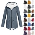 thumbnail image 1 of Danhjin Women's Fleece Lined Raincoat Waterproof Rain Jackets Windbreak Hiking Warm Coat Fall Winter Casual Camping Traveling Hooded Zip up Long Sleeve Solid Color Outdoor Fashion Outfits, 1 of 7