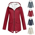 thumbnail image 1 of Danhjin Women's Fleece Lined Raincoat Waterproof Rain Jackets Windbreak Hiking Warm Coat Fall Winter Casual Camping Traveling Hooded Zip up Long Sleeve Solid Color Outdoor Fashion Outfits, 1 of 7