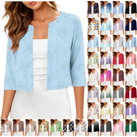 Danhjin Women's Floral Print Cardigan 3/4 Sleeve Fashion Casual Tops Gradient Color Fall Summer Spring Dailywear Holiday Vacation Work Going out Outfits