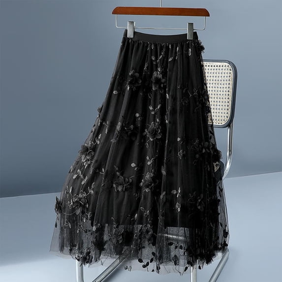 Danhjin Women's Flowy Maxi Puffy Skirt Summer High Waisted Casual Skirts High Elastic Waisted Boho Pleated Tiered A Line Casual Party Dress