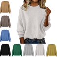 thumbnail image 1 of Danhjin Women's Fuzzy Sweaters Oversized Tops Long Sleeve Crew Neck Casual Pullover Fall Winter Fashion Comfy Soft Shirts Loungewear Outdoor Knitwear Blouses, 1 of 5