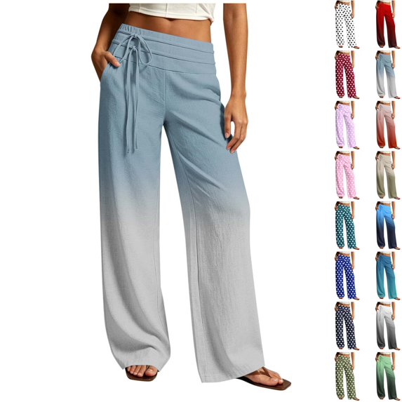 Danhjin Women's Gradient Pants Wide Leg High Elastic Waist with Drawstring Print Fashion Flowy Palazzo Loose Vacation Trousers