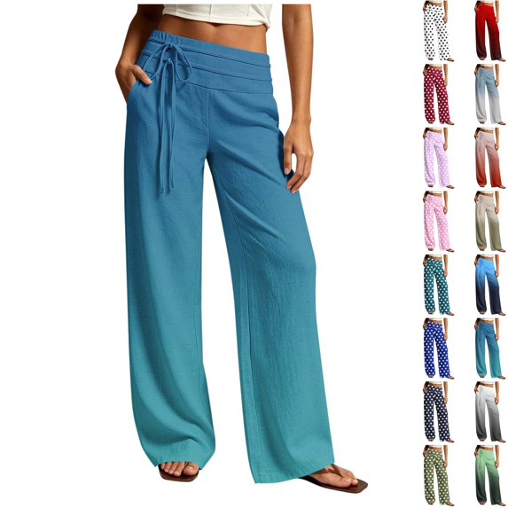 Danhjin Women's Gradient Pants Wide Leg High Elastic Waist with Drawstring Print Fashion Flowy Palazzo Loose Vacation Trousers