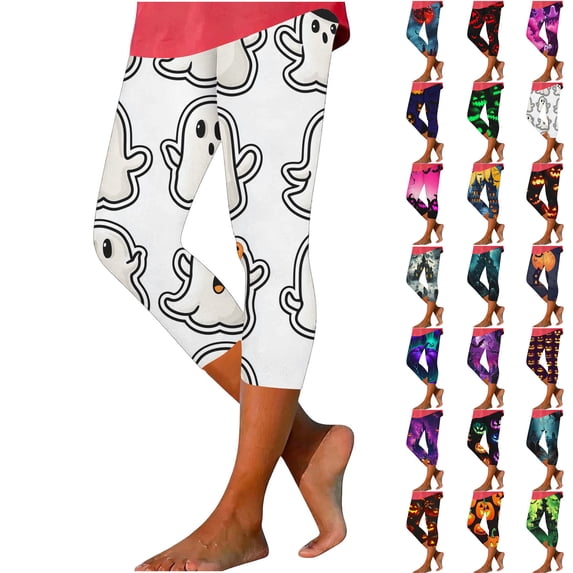 Danhjin Women's Halloween Leggings Capris High Waist Print Yoga Pants Casual Fashion Slim Stretchy Workout Running Gym Trousers