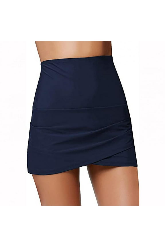 Women's High Waist Tulip Hem Shirring Swim Skirt Swimsuit Bikini Bottom on Clearance