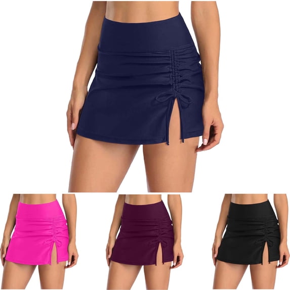 Danhjin Women's High Waisted Bikini Bottoms Ruched Swimsuit Tulip Hem Swim Skirt