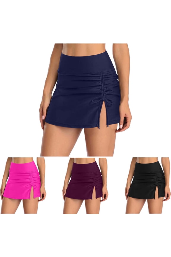 Women's High Waisted Bikini Bottoms Ruched Swimsuit Tulip Hem Swim Skirt