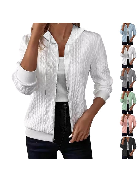 Women's Knitted Hoodies Full Zip up Jacket Cable Knit Fall Winter Sweatshirts Casual Comfy Fashion Solid Color Outwear Coats