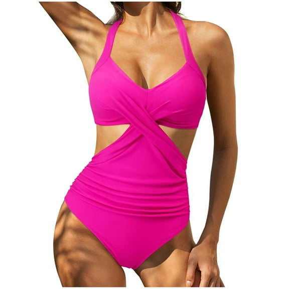 Danhjin Women's One Piece Swimsuits Tummy Control Front Cross Bathing Suits