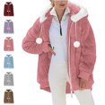 thumbnail image 1 of Danhjin Women's Oversized Fleece Jackets Full Zipper Fuzzy Hooded Warm Fall Winter Loose Fur Coats Casual Thicken Cozy Comfy Jackets, 1 of 9