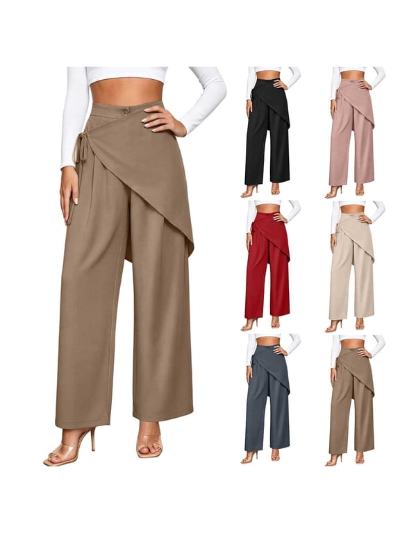 Women's Pants Irregular Wrap Tie Wide Leg Fall Winter High Waist Design Dress Trousers