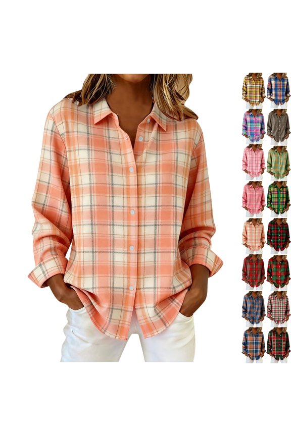 Women's Plaid Shirts Button Down Long Sleeve Turn Down Collar Tops Color Block Office Work Vacation Going out Fashion Casual Blouses