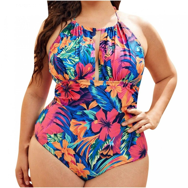 Danhjin Women's Plus Size One Piece Swimsuits Tummy Control Bathing Suit  Halter Retro Monokini for Big Busted Curvy Women on Clearance