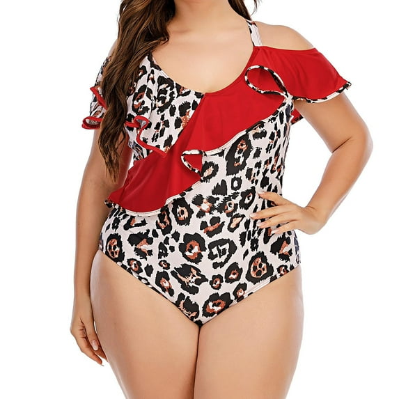 Danhjin Women's Plus Size One Piece Swimsuits Tummys Control Bathing Suit Halter Retro Monokini for Big Busted Curvy Women on Clearance