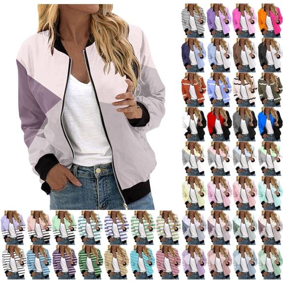 Danhjin Women's Print Jackets Color Block Long Sleeve Full Zipper Casual Cardigans Fall Winter Fashion Stylish Going out Outfits Coats