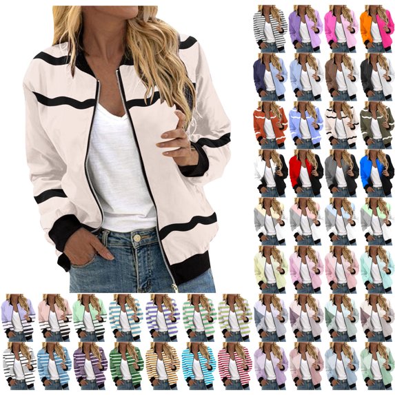 Danhjin Women's Print Jackets Color Block Long Sleeve Full Zipper Casual Cardigans Fall Winter Fashion Stylish Going out Outfits Coats