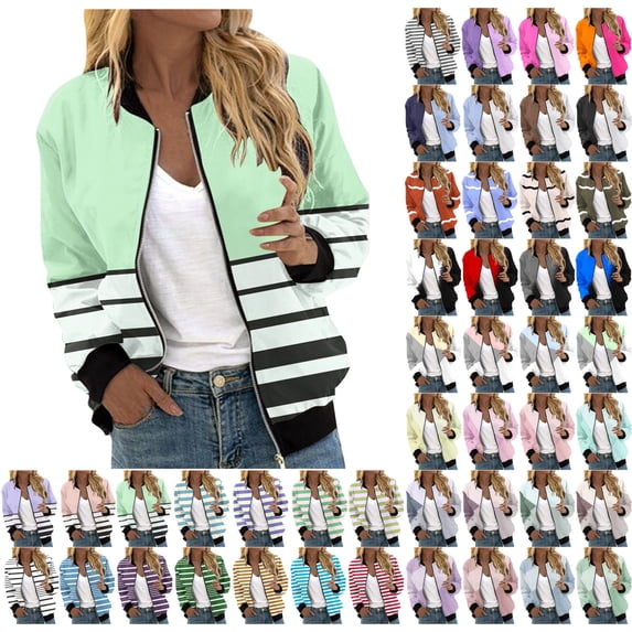 Danhjin Women's Print Jackets Color Block Long Sleeve Full Zipper Casual Cardigans Fall Winter Fashion Stylish Going out Outfits Coats
