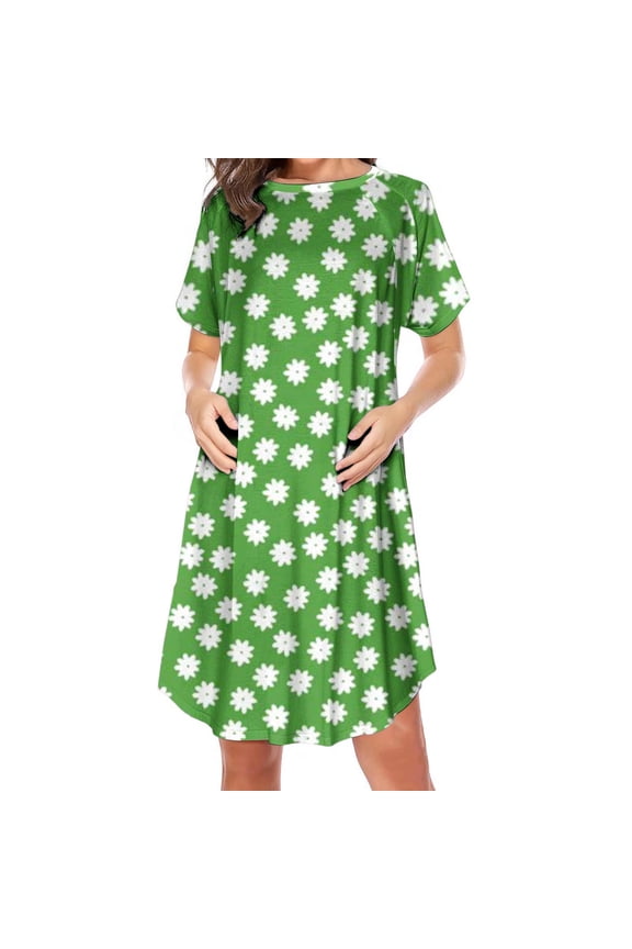 Women's Short Sleeve Maternity Dress Planted Ruched Crew Neck Casual Loose Pregnancy Dress For Daily Wearing Summer With Zipper