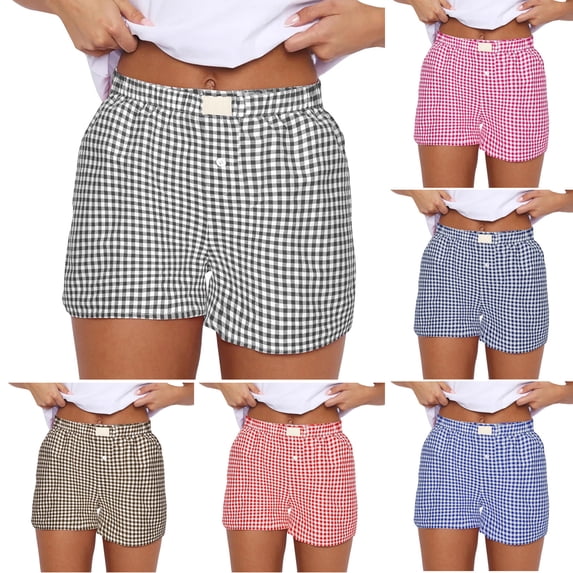 Danhjin Women's Shorts Summer Casual Loose High Waisted Checkered Loungewear comfy Sleep Shorts Ideal For Beach Casual Daily Wearing