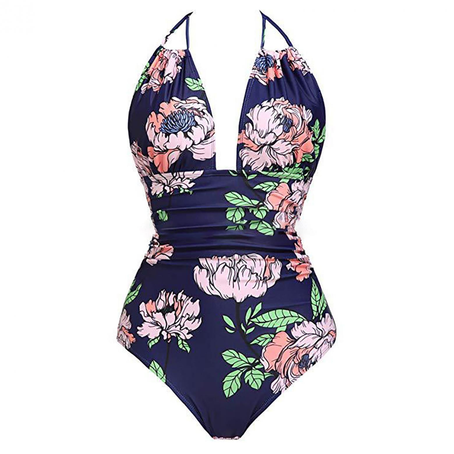 Danhjin Women's Slimming One Piece Swimsuits Floral Printed Tummy ...