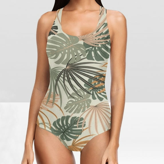 Danhjin Women's Slimming One Piece Swimsuits Floral Printed Tummys Control Bathing Suit Halter Retro Monokini for Big Busted Curvy Women