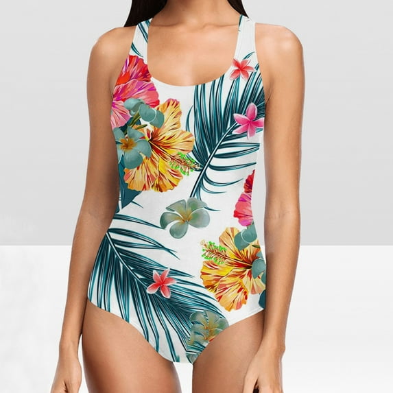 Danhjin Women's Slimming One Piece Swimsuits Floral Printed Tummys Control Bathing Suit Halter Retro Monokini for Big Busted Curvy Women