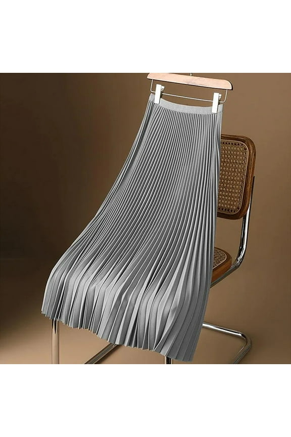 Women's Summer Pleated Skirt Pleated High Waisted Casual A Line Flowy Maxi Skirts High Elastic Waisted Tiered Casual Party Dress