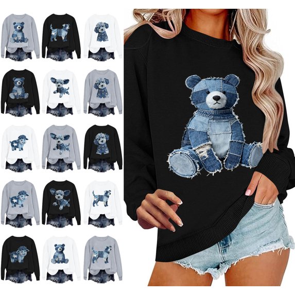 Danhjin Women's Trendy Sweatshirts Print Loose Fashion Pullover Tops Fall Winter Long Sleeve Crew Neck Graphic Casual Comfy Soft Shirts