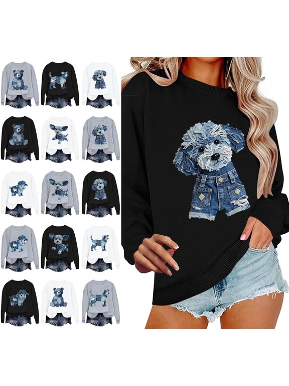 Women's Trendy Sweatshirts Print Loose Fashion Pullover Tops Fall Winter Long Sleeve Crew Neck Graphic Casual Comfy Soft Shirts