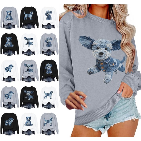 Danhjin Women's Trendy Sweatshirts Print Loose Fashion Pullover Tops Fall Winter Long Sleeve Crew Neck Graphic Casual Comfy Soft Shirts