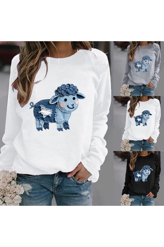 Women's Trendy Sweatshirts Print Loose Fashion Pullover Tops Fall Winter Long Sleeve Crew Neck Graphic Casual Comfy Soft Shirts