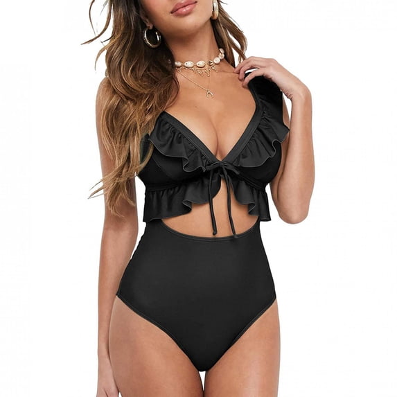 Danhjin Women's Two Piece Solid Swimsuit High Waist Bikini Set with Ruffled Tummy Swim Shorts Scoop Neck Push Up Multicolor Lace Up Bikini Swimsuit Beach Swimsuit - Summer Savings Clearance