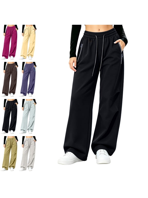 Women's Waterproof Pants High Elastic Waist with Drawstring Wide Leg Baggy Soft Fashion Going out Casual Loose Hiking Camping Vacation Trousers