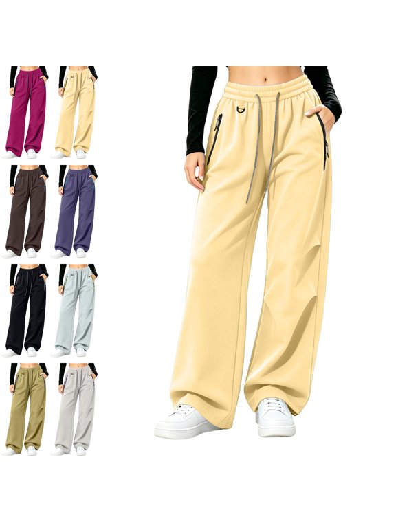 Women's Waterproof Pants High Elastic Waist with Drawstring Wide Leg Baggy Soft Fashion Going out Casual Loose Hiking Camping Vacation Trousers