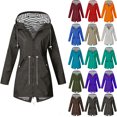 thumbnail image 1 of Danhjin Women's Waterproof Raincoat Rain Jackets Windbreak Hiking Coat Fall Winter Casual Camping Traveling Hooded Zip up Long Sleeve Solid Color Outdoor Fashion Outfits, 1 of 5