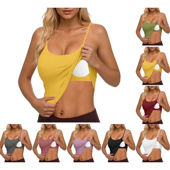 Danhjin Womens Built in Bra Tank Tops Sleeveless Spaghetti Straps Tank Top Summer Springs Loungewear Outdoor Casual Comfy Lightweight U Neck Solid Color Top