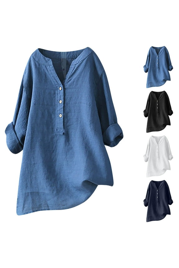 Womens Button Down Shirts Short Sleeve Linen V Neck Tops Casual Collared Button Down Blouses Loose Spring Summer Beach Tops