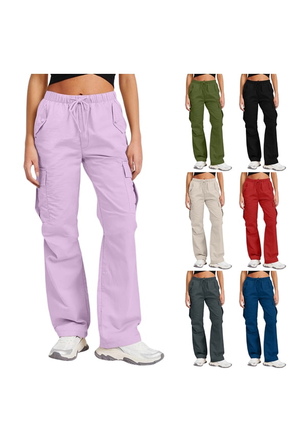 Womens Cargo Pants Lightweight Travel Hiking Cargo Pants Soft Stretch Baggy Elastic Drawstring Casual Streetwear